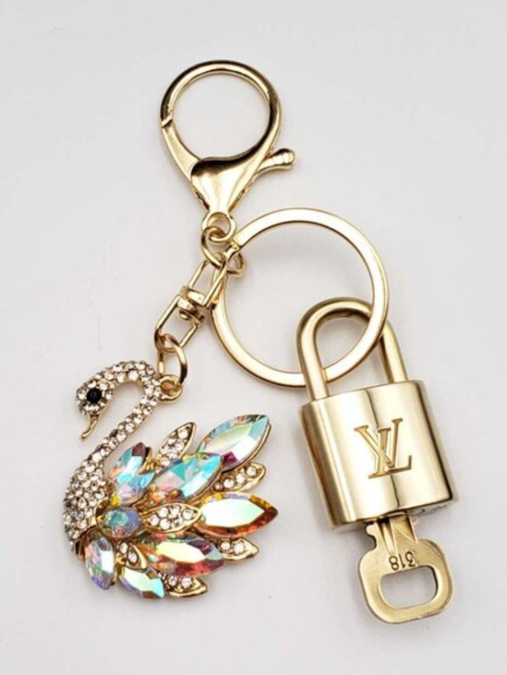 Authentic Louis Vuitton Padlock Gold 🔒 Key Set + Unbranded Swan Keychain Charm